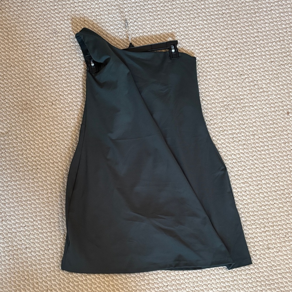 Girlfriend Collective Dark Green One-Shoulder Dress